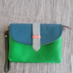 Stylish Green and Blue Leather Clutch